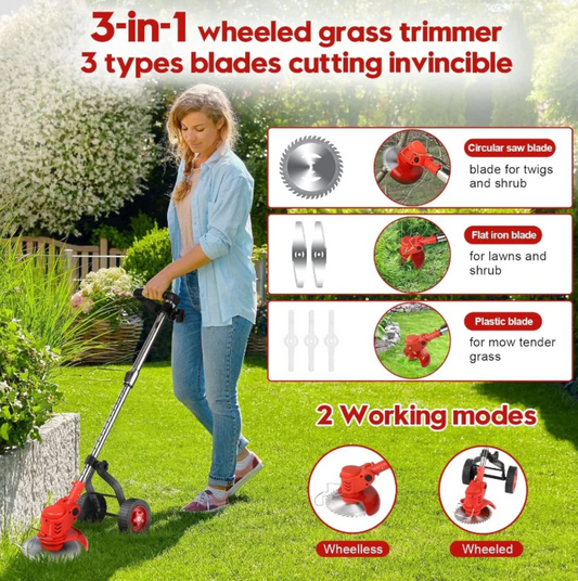 3-In-1 Cordless Lawn Trimmer (+2 FREE Batteries)